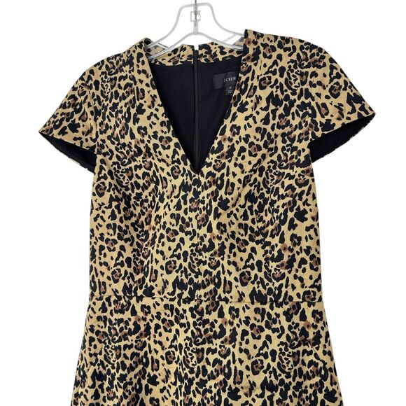 J. Crew Dress Womens SZ 6 V Neck Leopard Print Sheath Short Sleeve Stretch AK630 - Picture 3 of 11